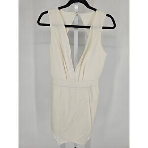 Tobi Anthropologie Womens Sz M Romper Ivory White Open Back Deep V Neck